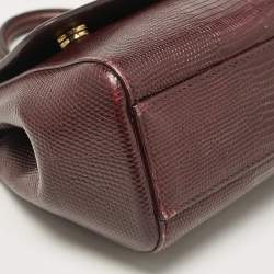 Dolce & Gabbana Burgundy Lizard Embossed Leather Small Miss Sicily Top Handle Bag