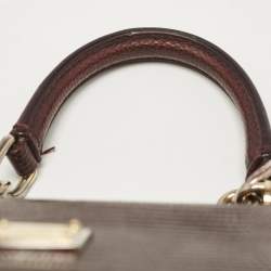 Dolce & Gabbana Burgundy Lizard Embossed Leather Small Miss Sicily Top Handle Bag