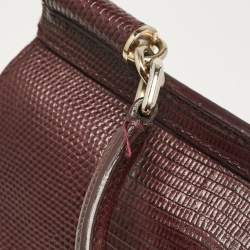 Dolce & Gabbana Burgundy Lizard Embossed Leather Small Miss Sicily Top Handle Bag