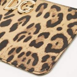 Dolce & Gabbana Brown/Black Leopard Print Coated Canvas Wristlet Clutch