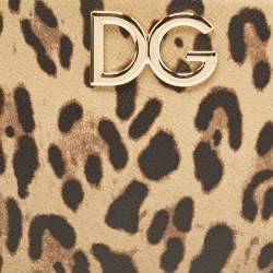 Dolce & Gabbana Brown/Black Leopard Print Coated Canvas Wristlet Clutch