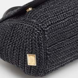 Dolce & Gabbana Black Crochet Straw and Leather Large Miss Sicily Top Handle Bag