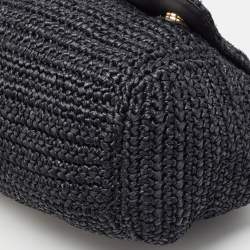 Dolce & Gabbana Black Crochet Straw and Leather Large Miss Sicily Top Handle Bag