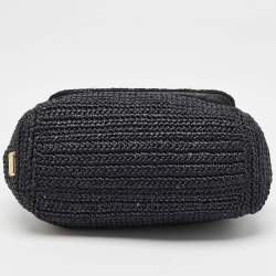 Dolce & Gabbana Black Crochet Straw and Leather Large Miss Sicily Top Handle Bag