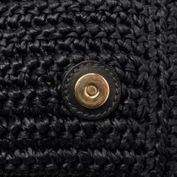 Dolce & Gabbana Black Crochet Straw and Leather Large Miss Sicily Top Handle Bag