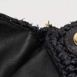 Dolce & Gabbana Black Crochet Straw and Leather Large Miss Sicily Top Handle Bag