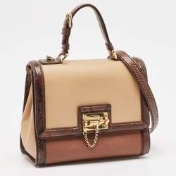 Pre Owned حقيبة دولتشي أند غابانا يد علوية ميس مونيكا صغيرة جلد نقش سحلية بنية شوكو