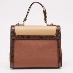 Pre Owned حقيبة دولتشي أند غابانا يد علوية ميس مونيكا صغيرة جلد نقش سحلية بنية شوكو