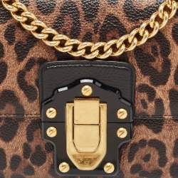 Dolce & Gabbana Black/Brown Leopard Print Coated Canvas and Leather Lucia Shoulder Bag