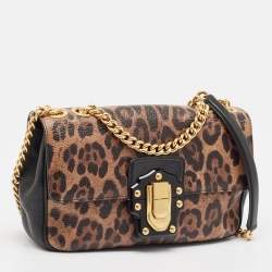 Dolce & Gabbana Black/Brown Leopard Print Coated Canvas and Leather Lucia Shoulder Bag