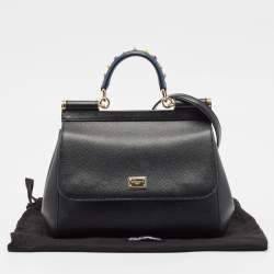 Pre Owned Dolce & Gabbana Black Leather Medium Studded Miss Sicily Top Handle Bag