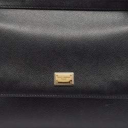 Pre Owned Dolce & Gabbana Black Leather Medium Studded Miss Sicily Top Handle Bag