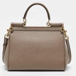 Pre Owned Dolce & Gabbana Brown Leather Small Miss Sicily Top Handle Bag