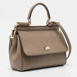 Pre Owned Dolce & Gabbana Brown Leather Small Miss Sicily Top Handle Bag