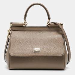 Pre Owned Dolce & Gabbana Brown Leather Small Miss Sicily Top Handle Bag