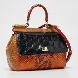 Pre Owned Dolce & Gabbana Multicolor Python, Croc and Leather Small Miss Sicily Top Handle Bag