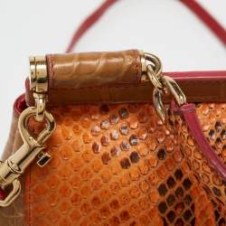 Pre Owned Dolce & Gabbana Multicolor Python, Croc and Leather Small Miss Sicily Top Handle Bag