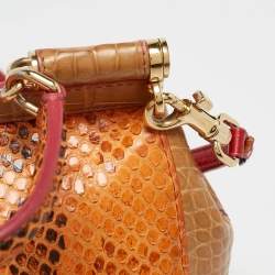 Pre Owned Dolce & Gabbana Multicolor Python, Croc and Leather Small Miss Sicily Top Handle Bag