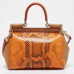 Pre Owned Dolce & Gabbana Multicolor Python, Croc and Leather Small Miss Sicily Top Handle Bag