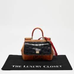 Pre Owned Dolce & Gabbana Multicolor Python, Croc and Leather Small Miss Sicily Top Handle Bag
