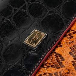 Pre Owned Dolce & Gabbana Multicolor Python, Croc and Leather Small Miss Sicily Top Handle Bag