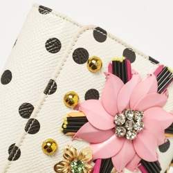 Pre Owned Dolce & Gabbana White/Black Polka Dot Print Leather Miss Sicily Von Embellished Wallet on Chain