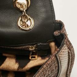 Dolce & Gabbana Brown Raffia and Snakeskin Crystals Embellished Padlock Shoulder Bag