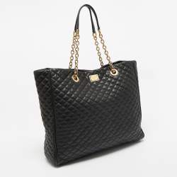 Pre Owned Dolce & Gabbana Black Quilted Leather Chain Shopper Tote