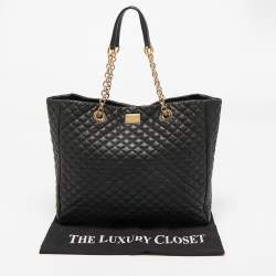 Pre Owned Dolce & Gabbana Black Quilted Leather Chain Shopper Tote