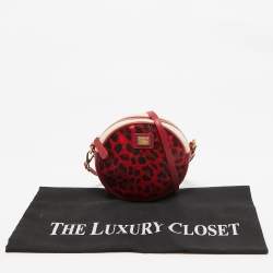 Dolce & Gabbana Red/Pink Leopard Calfhair and Leather Round Crossbody Bag