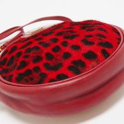 Dolce & Gabbana Red/Pink Leopard Calfhair and Leather Round Crossbody Bag