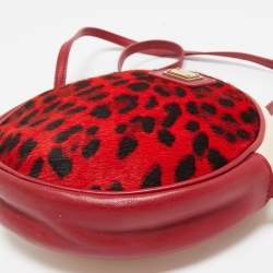 Dolce & Gabbana Red/Pink Leopard Calfhair and Leather Round Crossbody Bag