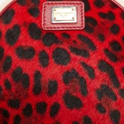Dolce & Gabbana Red/Pink Leopard Calfhair and Leather Round Crossbody Bag