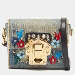 Dolce & Gabbana Blue Denim Mini Embellished Lucia Shoulder Bag