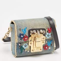 Dolce & Gabbana Blue Denim Mini Embellished Lucia Shoulder Bag