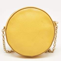 Pre Owned Dolce & Gabbana Yellow Leather Glam Round Crossbody Bag
