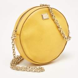 Pre Owned Dolce & Gabbana Yellow Leather Glam Round Crossbody Bag