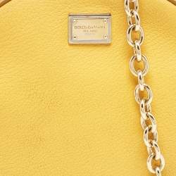 Pre Owned Dolce & Gabbana Yellow Leather Glam Round Crossbody Bag