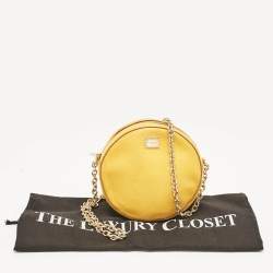 Pre Owned Dolce & Gabbana Yellow Leather Glam Round Crossbody Bag