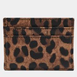 Pre Owned Dolce & Gabbana Brown Leopard Print Coated Canvas Logo Card Holder