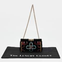 Pre Owned Dolce & Gabbana Black Velvet Crystals Embellished Frame Clutch Bag