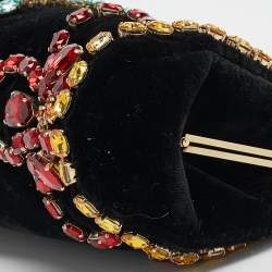 Pre Owned Dolce & Gabbana Black Velvet Crystals Embellished Frame Clutch Bag