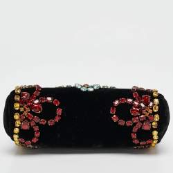 Pre Owned Dolce & Gabbana Black Velvet Crystals Embellished Frame Clutch Bag