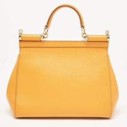 Pre Owned Dolce & Gabbana Orange Leather Medium Miss Sicily Top Handle Bag