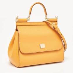 Pre Owned Dolce & Gabbana Orange Leather Medium Miss Sicily Top Handle Bag