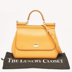 Pre Owned Dolce & Gabbana Orange Leather Medium Miss Sicily Top Handle Bag