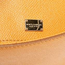 Pre Owned Dolce & Gabbana Orange Leather Medium Miss Sicily Top Handle Bag