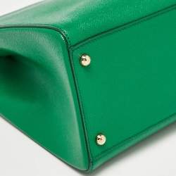 Pre Owned Dolce & Gabbana Green Leather Twist Lock Flap Top Handle Bag