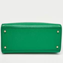 Pre Owned Dolce & Gabbana Green Leather Twist Lock Flap Top Handle Bag
