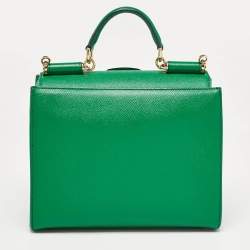 Pre Owned Dolce & Gabbana Green Leather Twist Lock Flap Top Handle Bag